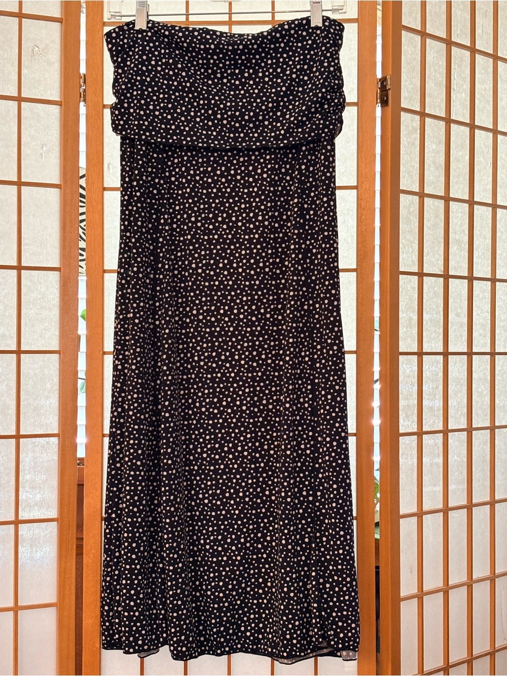 Max Studio Black Polka Dot Midi Skirt Large